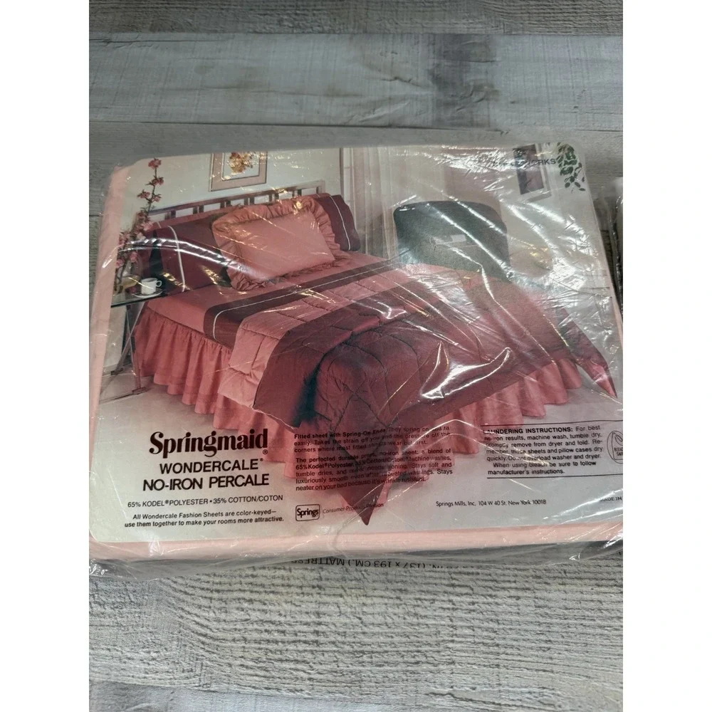 Vintage Springmaid Wondercale Double Fitted Sheets Lot 2 Pink White NOS Percale